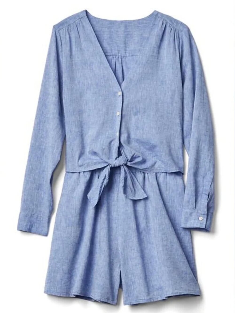GAP Blue Linen Cotton Tie Front Shorts Jumpsuit Romper Medium Tall European